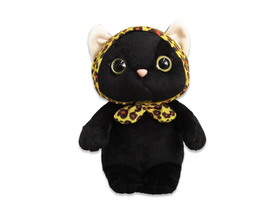 猫のぬいぐるみ レオパードずきん黒 S