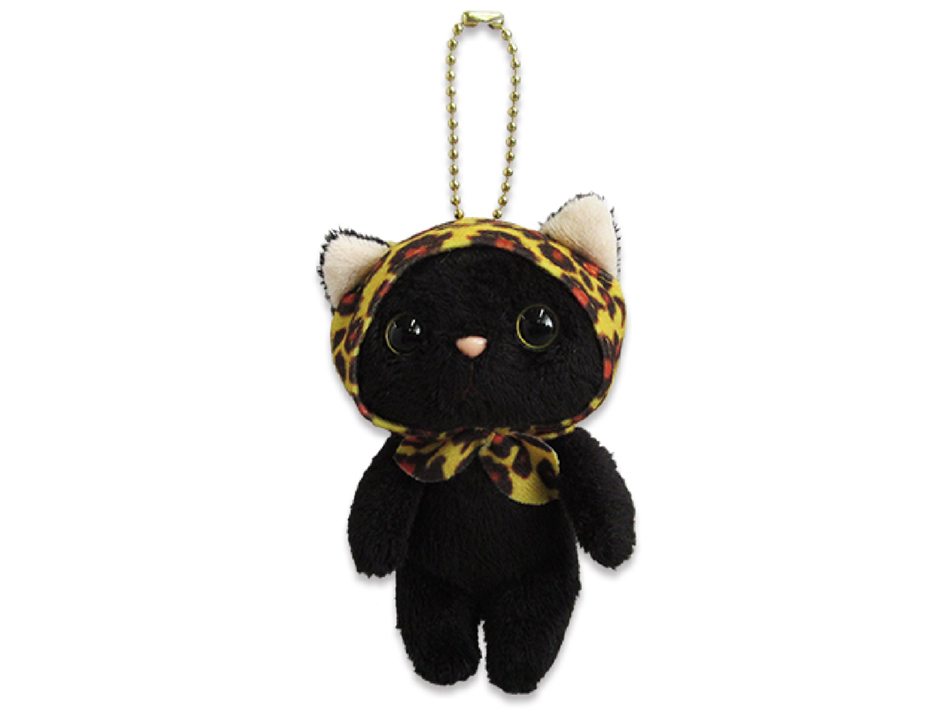 猫のぬいぐるみ レオパードずきん黒 マスコット
