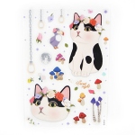 猫のデコレーションシール 白黒フラワー