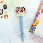 猫の顔ボールペン　白黒フラワー