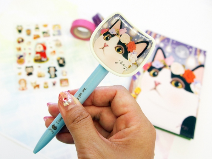 猫の顔ボールペン 白黒フラワー｜猫グッズ・猫雑貨のchoo choo本舗