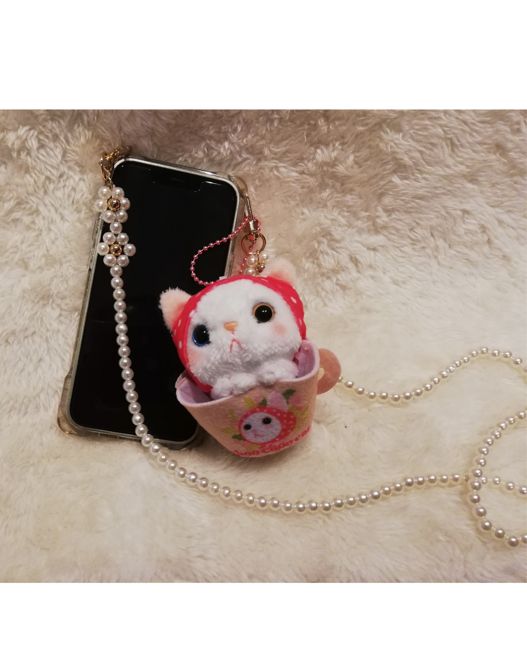 猫のぬいぐるみ ピンクずきんマスコット