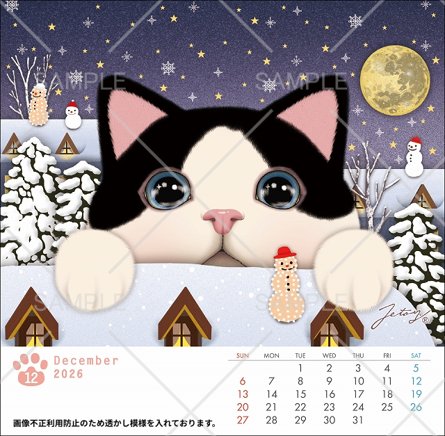 12月は雪景色の中にいる白黒ハチワレちゃん！<br>幻想的な景色が素敵です☆
