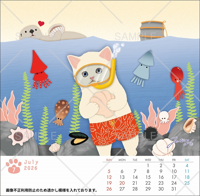 7月はダイビング中の白猫さん🏊海の仲間たちもいっぱい♪