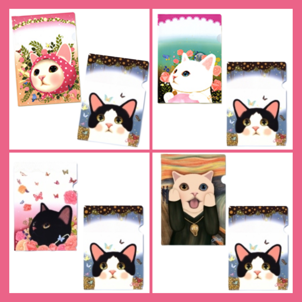 ワケあり】猫のクリアフォルダー2枚組 叫び＆白黒｜猫グッズ・猫