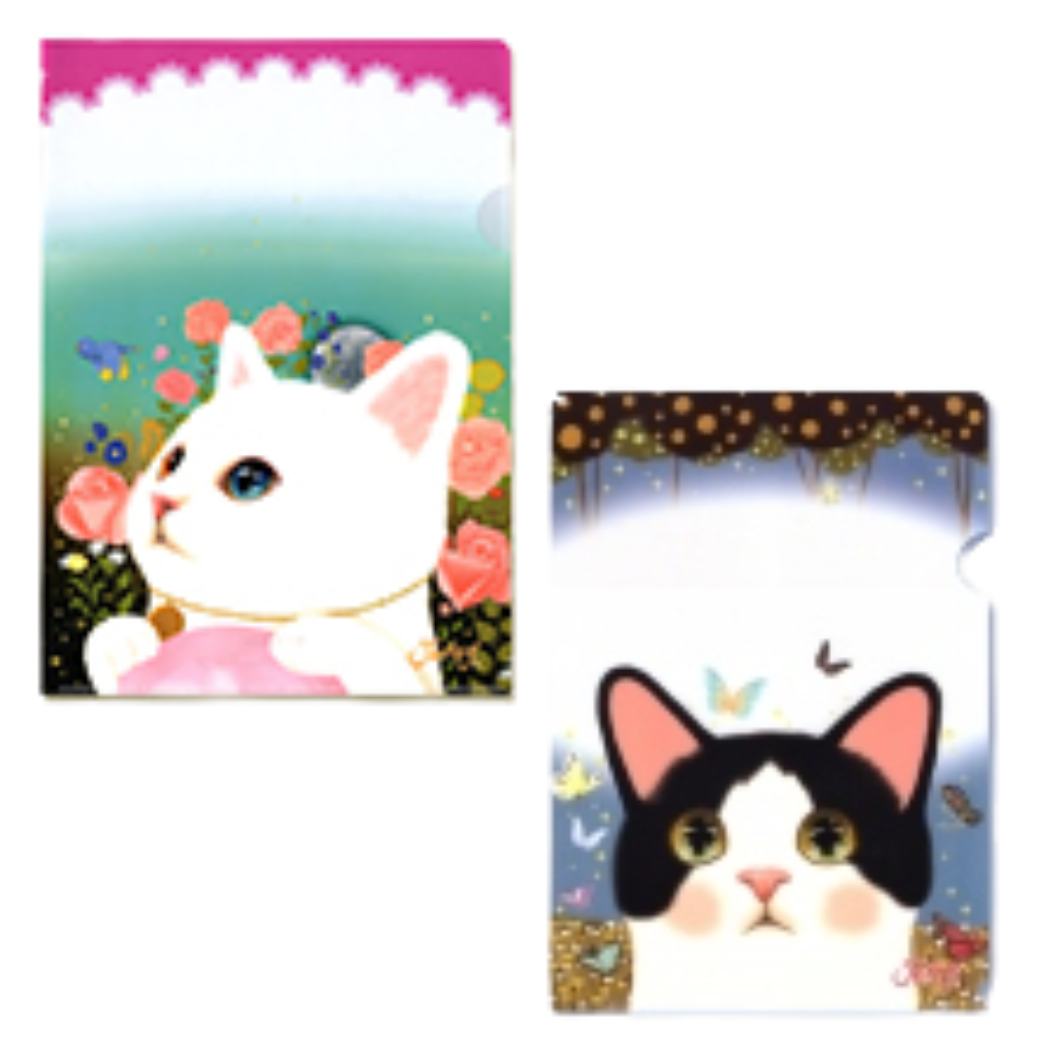 【ワケあり】猫のクリアフォルダー2枚組 白＆白黒