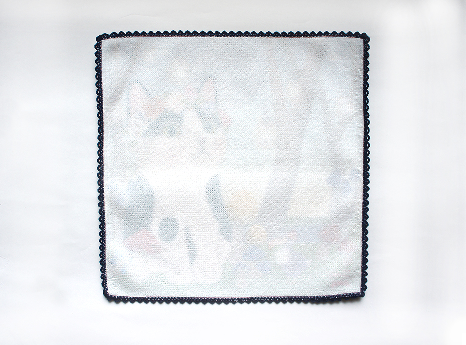 猫のタオルハンカチ 白黒フラワー 猫グッズ 猫雑貨のchoo Choo本舗