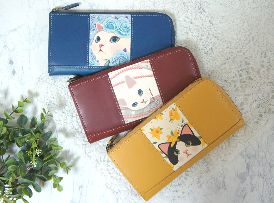 <strong>猫の長財布3</strong><br>パール・白黒イエローフラワー・ローズブラックの<br>3柄からお選びいただけます🐾