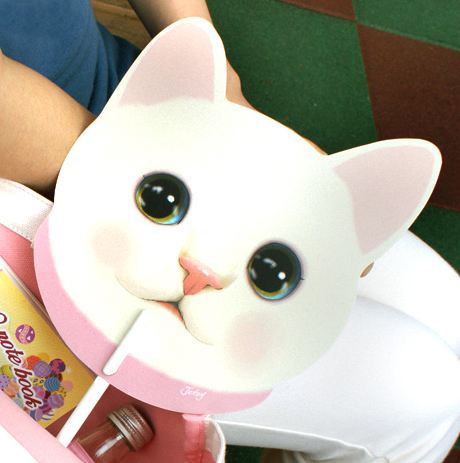 猫のうちわ 白